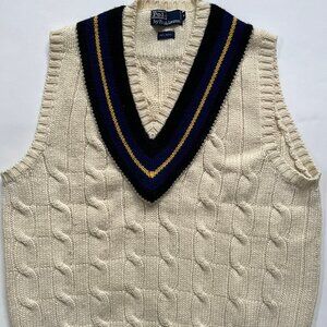 Vintage Men's POLO by Ralph Lauren Cable Knit Preppy Sweater Vest Sz Med Repp